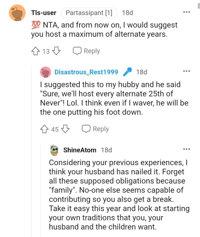 OP's husband will be the one putting his foot down