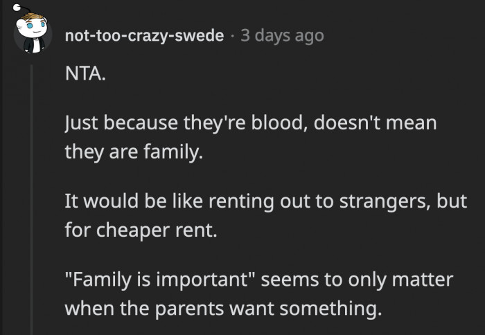 Playing the family card is like their last resort to convince OP to comply with their wants.