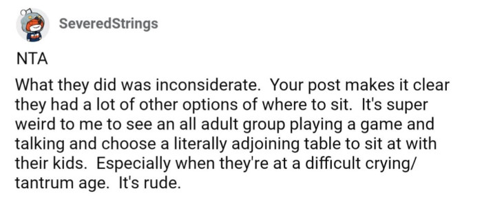 The group was inconsiderate for not mentioning the children