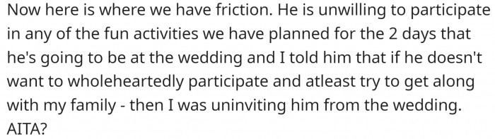 Her husband doesn't want to participate in the festivities, though