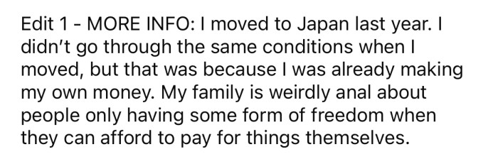 In an edit, the OP explained that she moved to Japan last year.