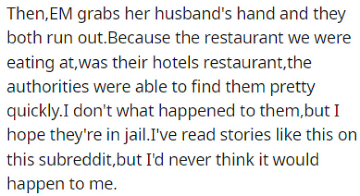 The couple ran out of the bathroom but it was easy for the authorities to find them