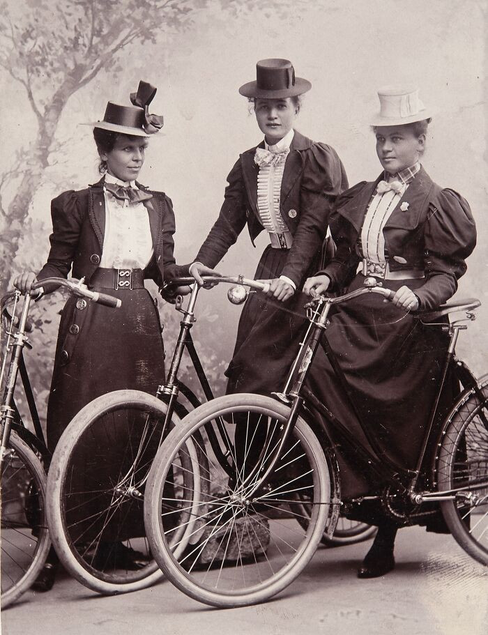 "Cabinet Card Of 3 Ladies With Their Bikes, 1890s, Photo By Finnish Photographer, Jakob Ljungqvist"