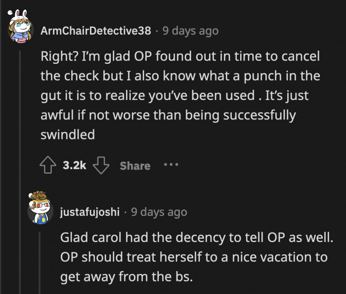 It must have sucked when OP found out what her 