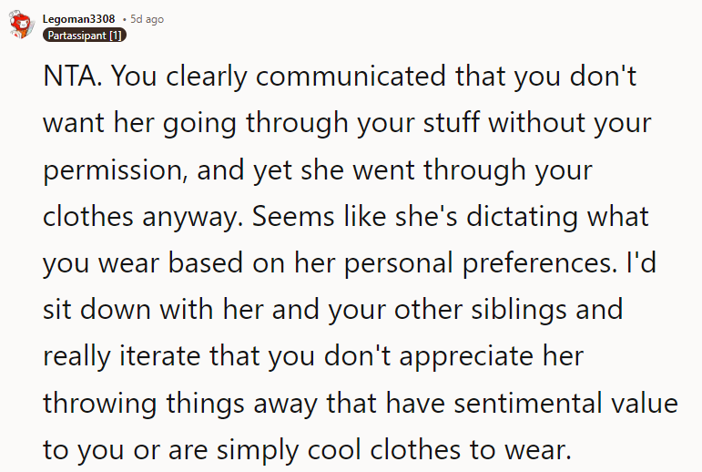 Seems like she's dictating what you wear based on her personal preferences.