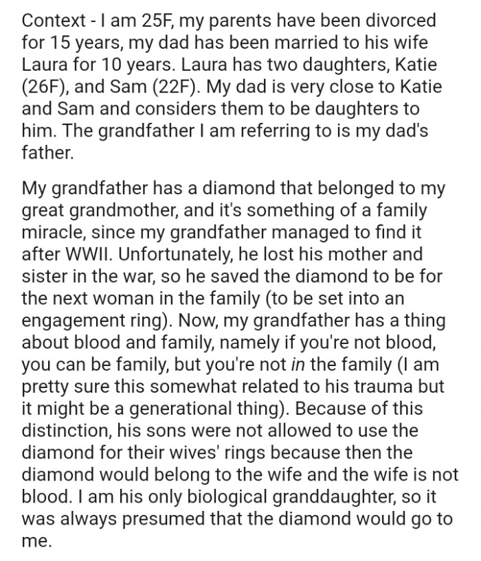 The OP's dad is very close to Katie and Sam and considers them to be daughters to him