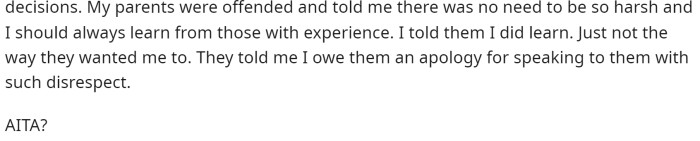 He wants to know if he's in the wrong for telling his parents that he doesn't want their advice on parenting.