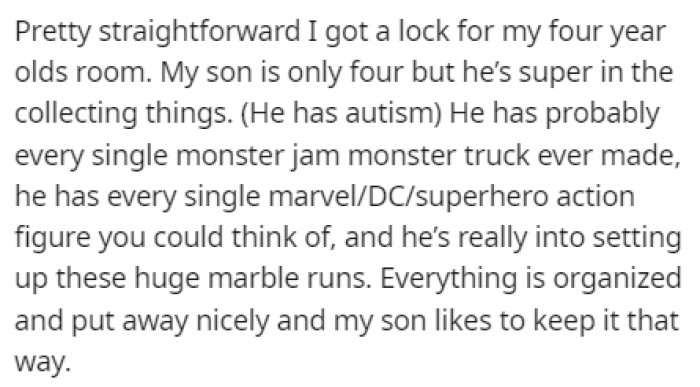 OP's son has autism and he's super into collecting things