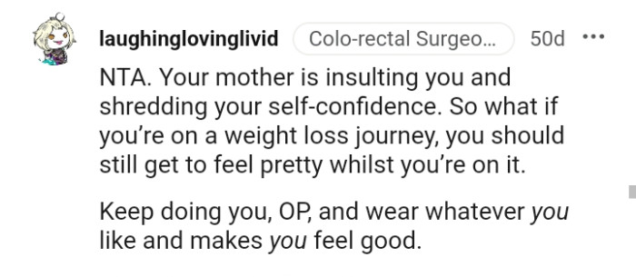 The OP should wear whatever makes her feel good