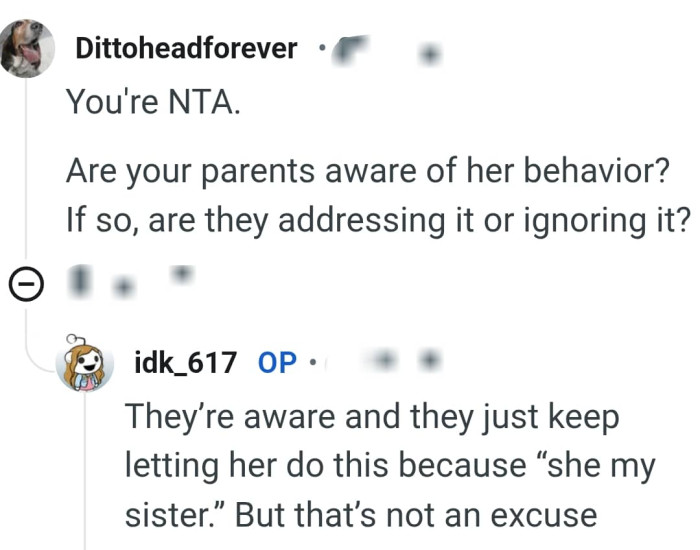 OP's parents are aware