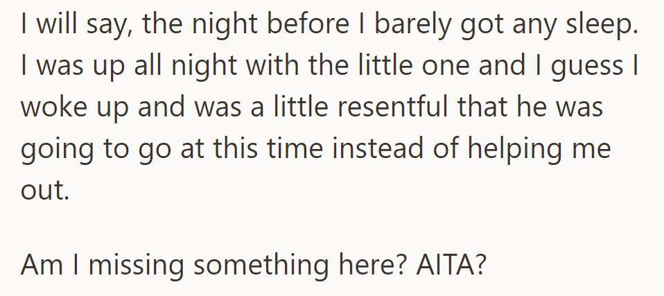 Feeling exhausted after baby duty, she questioned her husband's gym trip, wondering if she was at fault.