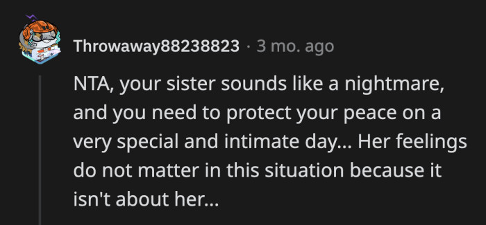 Emma's feelings shouldn't even be up for consideration. It's not her wedding day; it shouldn't be about her.