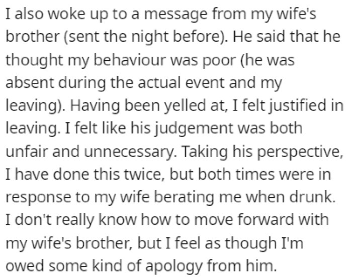 OP woke up the next morning to a message from his wife's brother