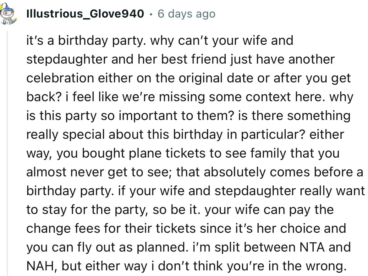 “Your Wife Can Pay the Change Fees for Their Tickets Since It’s Her Choice, and You Can Fly Out as Planned.”