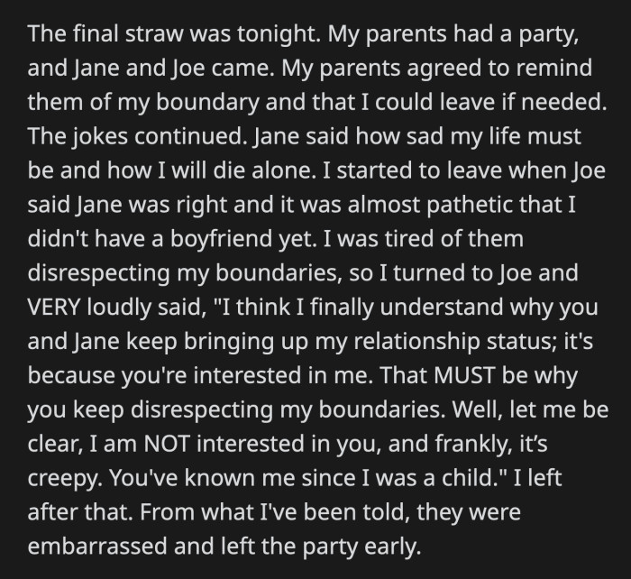 It all came to a head when OP's parents hosted a party