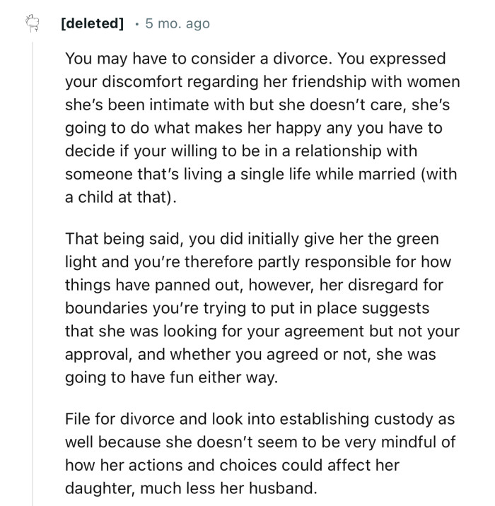“You have to decide if you're willing to be in a relationship with someone that’s living a single life while married.”