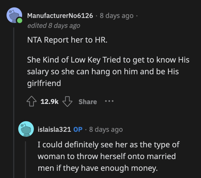 OP, obviously, doesn't have a high opinion of her coworker after what happened