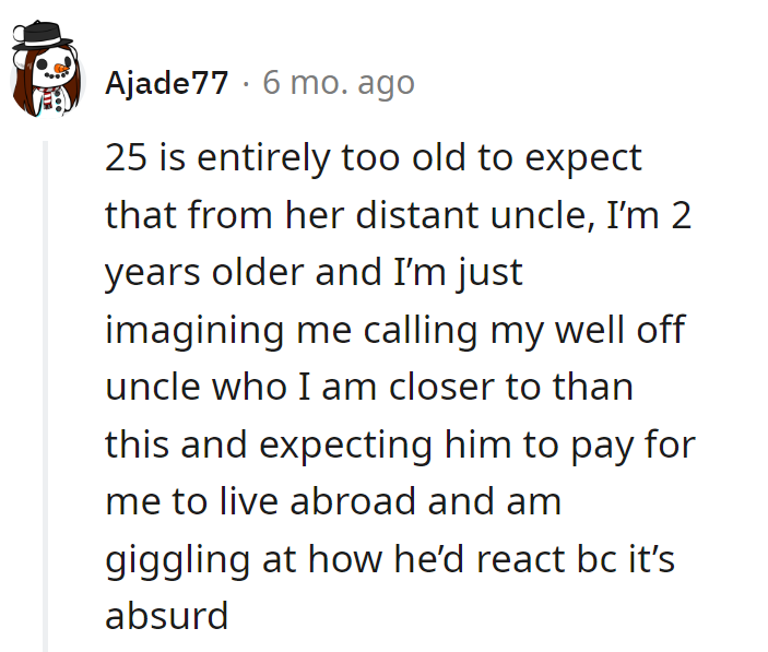 At 25, expecting Uncle ATM for a globetrotting spree is as likely as winning the lottery on a unicorn. Absurdity level: Giggle-worthy!