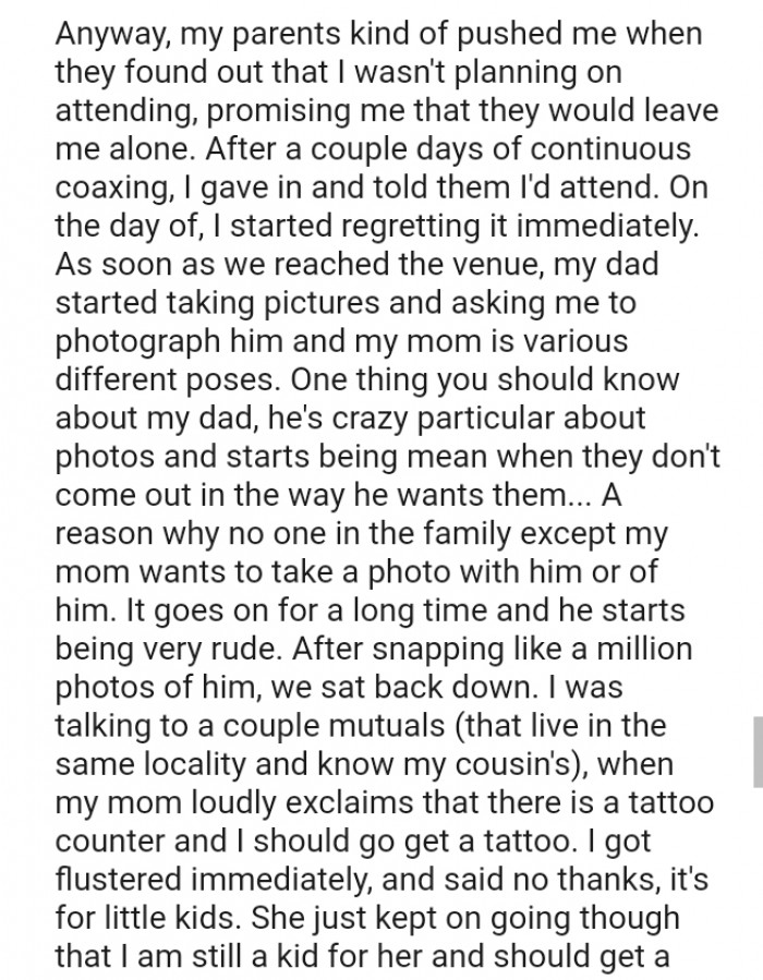 The OP's parents kind of pushed her to attend the birthday celebration