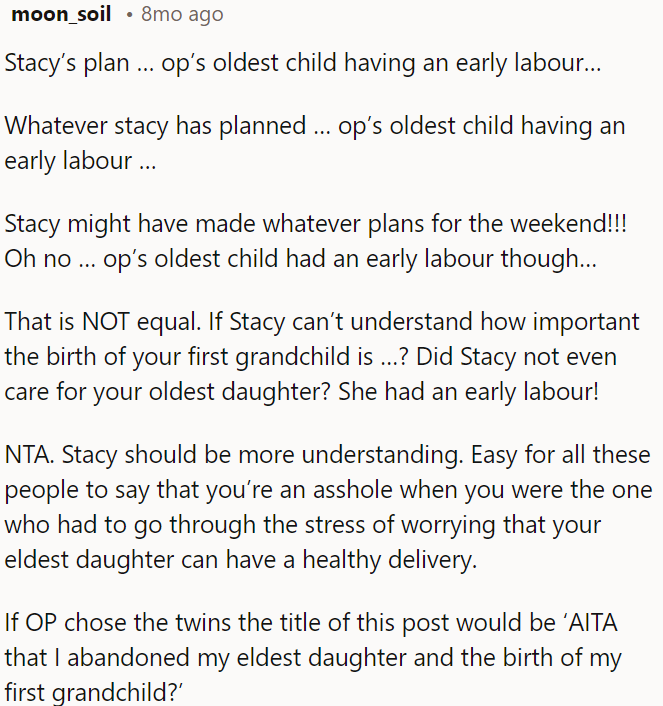 It's unfair for Stacy not to grasp the significance of this event.