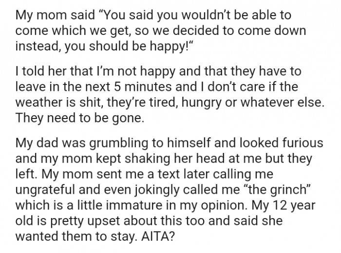 The OP didn't care if the weather was bad; they were tired, hungry, or whatever else