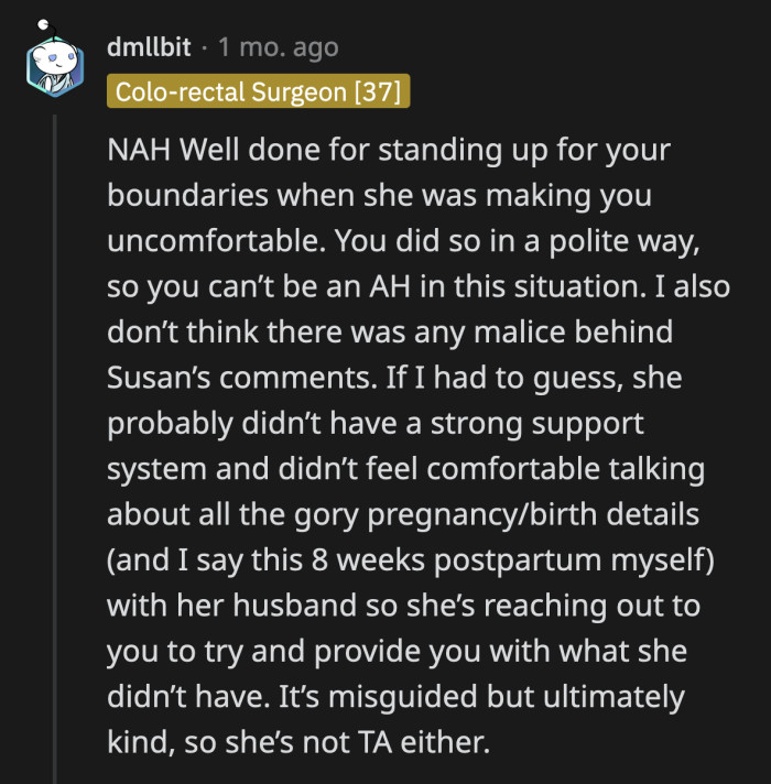 Susan may have had good intentions, but she really should have listened when OP asked her to stop.