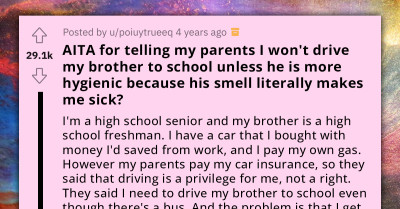 Redditor Tells His Brother To Shower Before Getting In His Car But Gets Driving Prohibited By His Parents