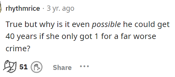 This is the question we are also pondering, as we don't understand why she would only receive one year for this crime.