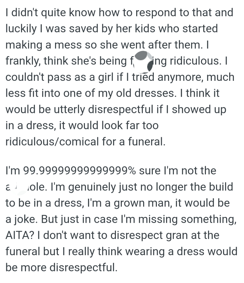 The OP Believes It Would Be Utterly Disrespectful If He Showed Up in a Dress