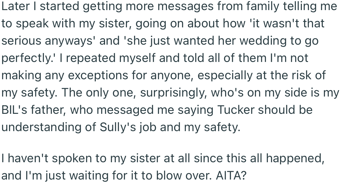 OP got more messages from the family in support of his wife. However, he stuck to his guns