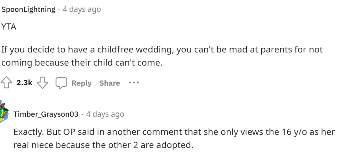 This is also true because some parents won't attend if their children are not invited or cannot go, so she should understand that.