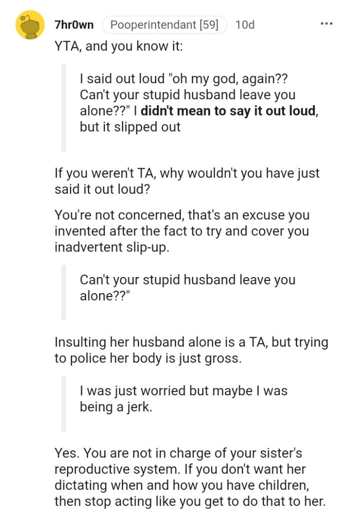 An excuse the OP invented to try and cover up her slip-up