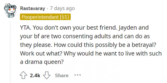 If someone has the right to be complaining about the incident (a.k.a. the kiss), it should be among Jayden and the best friend– not OP. As long as it was consensual, then what’s the deal?