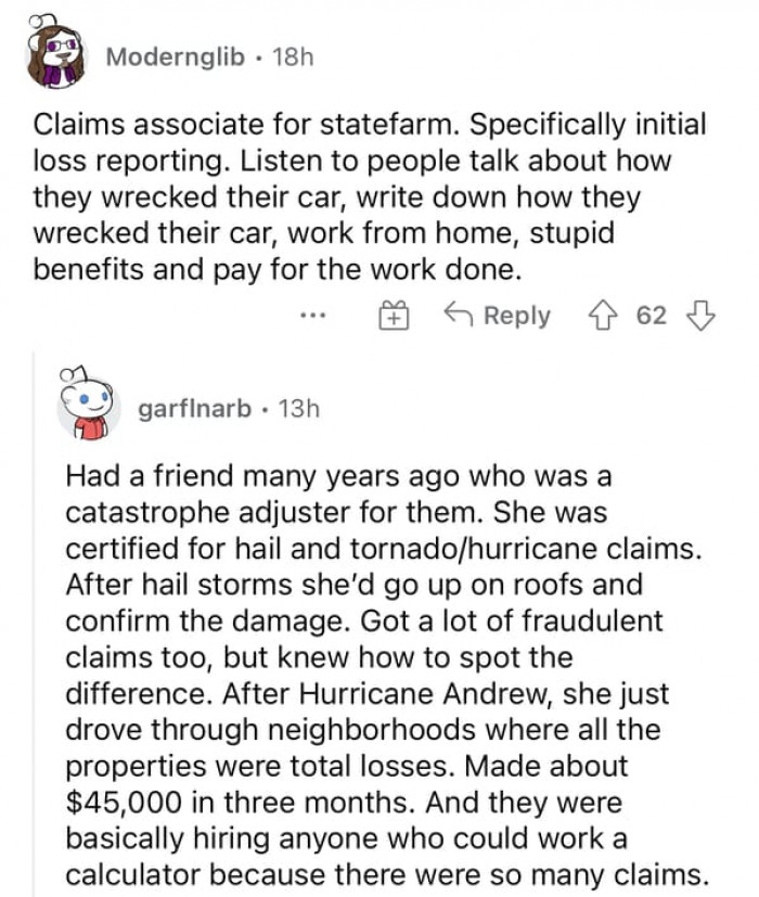 22. Being a claims associate at State Farm