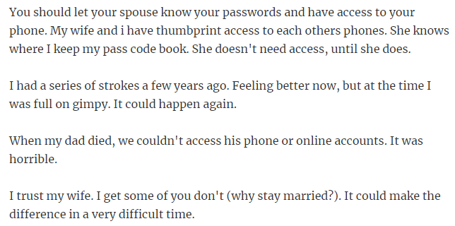 5. Share your passwords with your spouse.