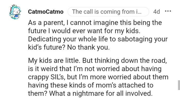 This Redditor is apparently not worried about having crappy SILs