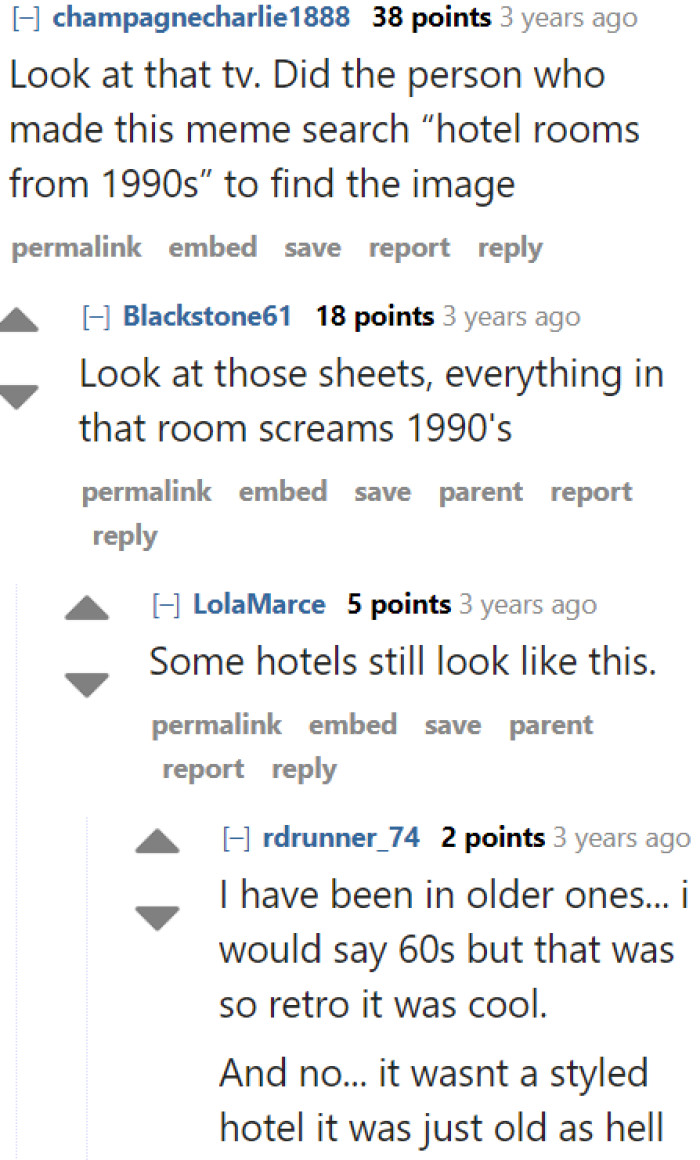 Some people suspect the user purposely looked for an image of a hotel from the '90s.