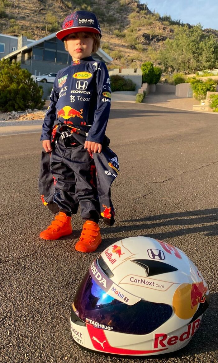 5. Our Kid Wanted To Be Max Verstappen For Halloween This Year