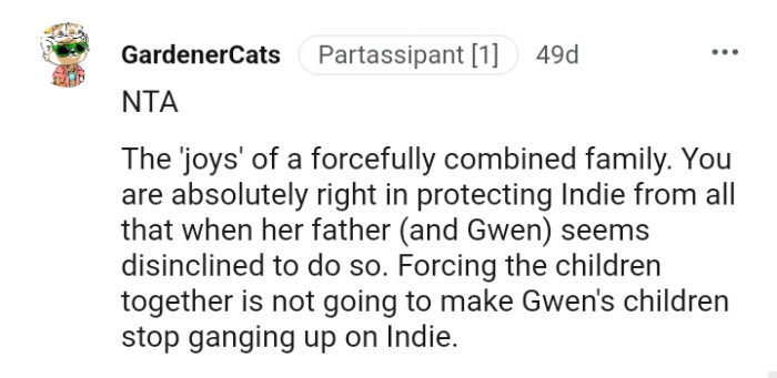 The OP is right in protecting her daughter