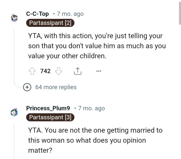 OP doesn't value his son as much as his other children