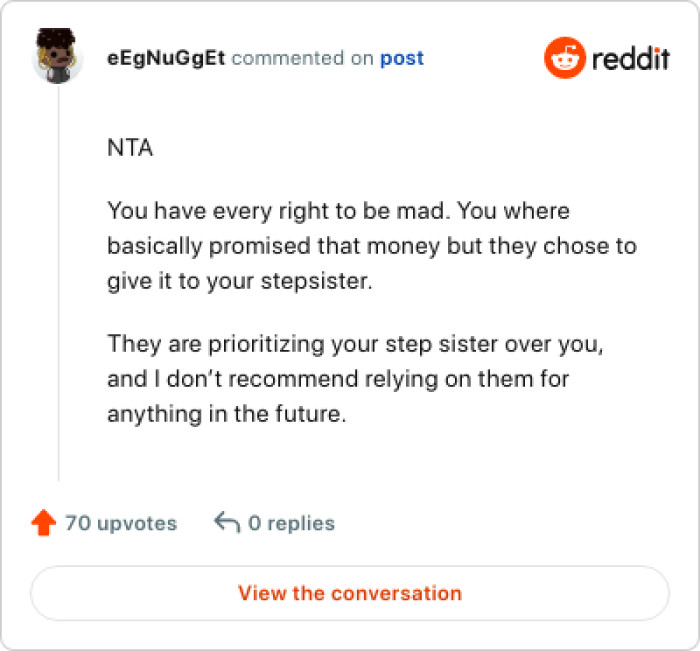 They Are Prioritizing OP's Stepsister Over Her