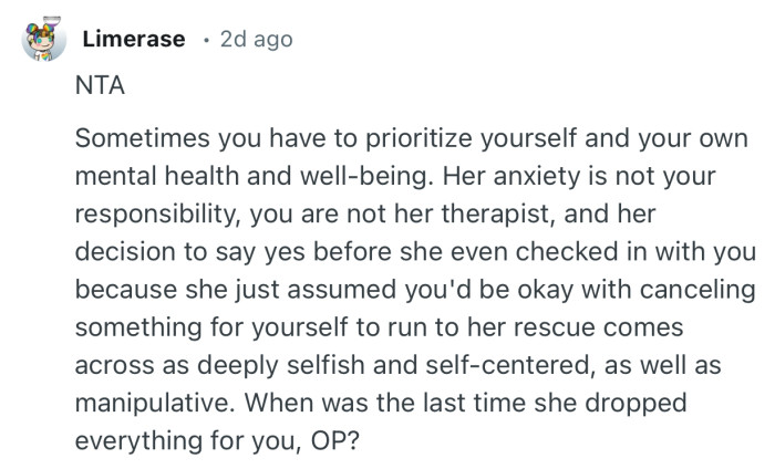“Sometimes you have to prioritize yourself and your own mental health and well-being.”