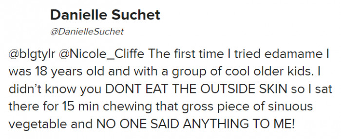 Just chowing down on them as if they were normal beans