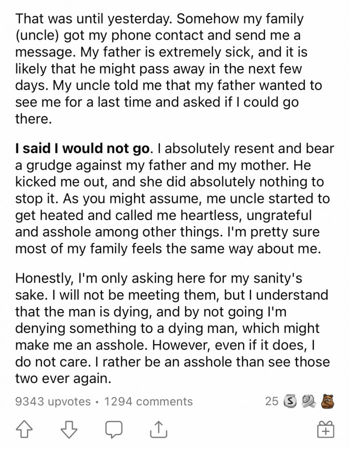 After living alone, struggling and eventually being able to live comfortably, his family contacted him.