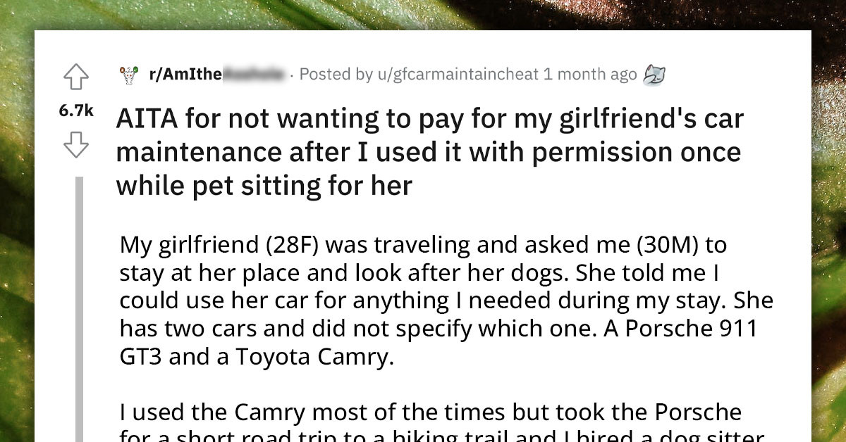 Girlfriend Is Asking Her BF To Pay For Car Service After He Took Her Porsche Out To A Field While Petsitting For Her