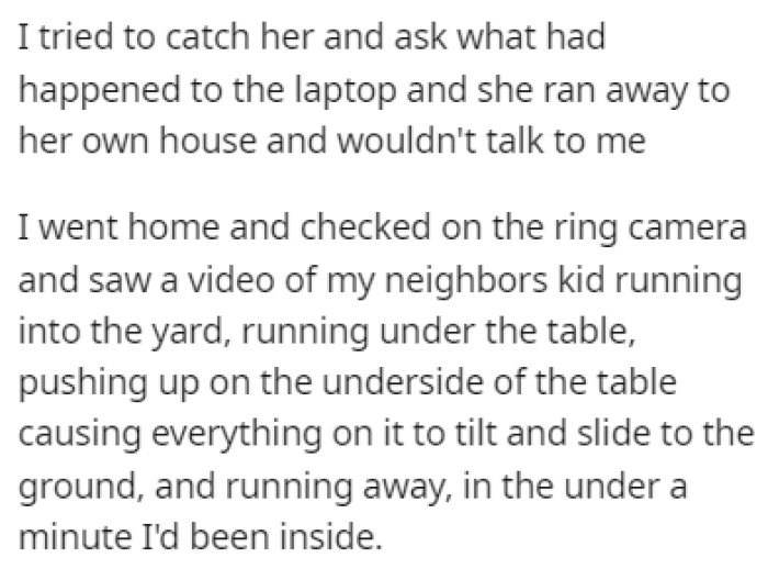 OP came back to find a broken laptop, but luckily, the Ring camera caught everything