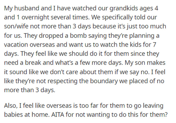 This situation is definitely something that isn't as serious, but the grandparents still want to know what people think about it.