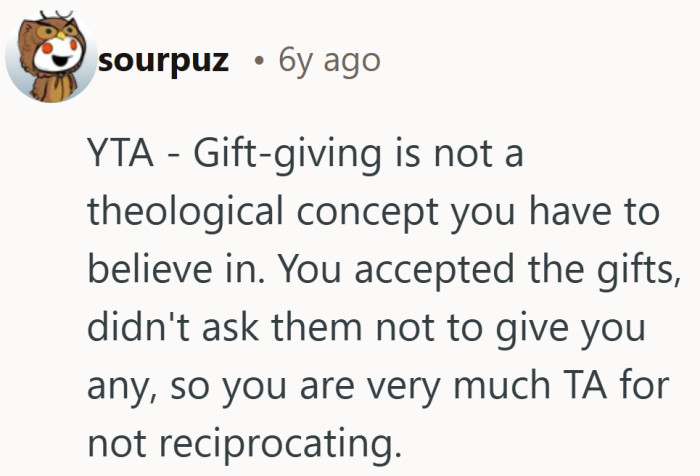 Reminder that accepting a gesture without offering one back can feel more personal than the holiday itself.