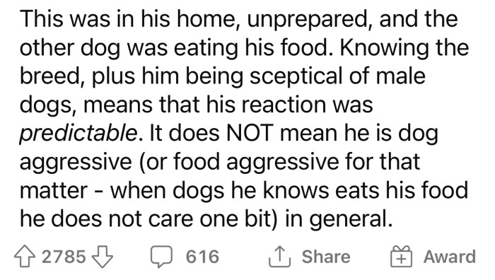 The dog had every right to react the way he did.