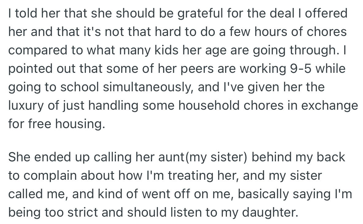 OP rejected his daughter’s proposal, pointing out that working kids her age had it worse. Subsequently, the girl reported to her aunt, who criticized OP for being too strict.